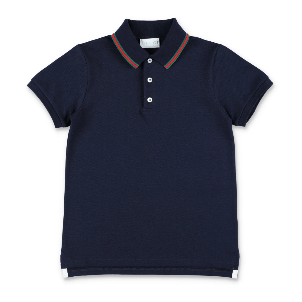 Gucci Blå Polo Skjorta med Web Trim Blue, Pojke