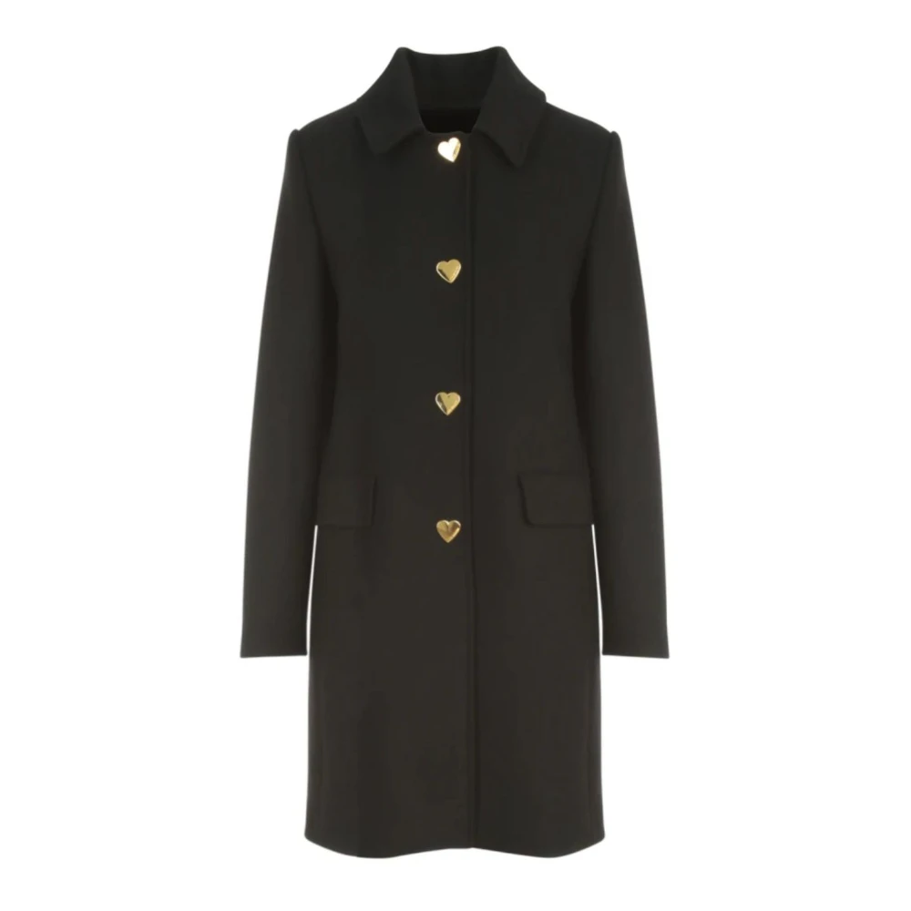 Moschino Zwarte wollen jas met hartknopen Black Dames