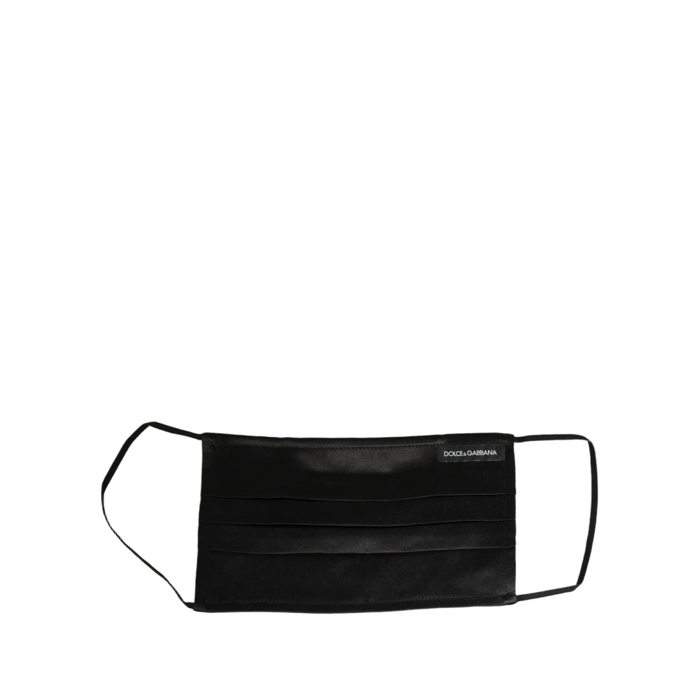 Dolce & Gabbana , Accessories, Unisex, Black, One Size, Satin Silk Pleated Elastic Ear Strap Face Mask - Image 3