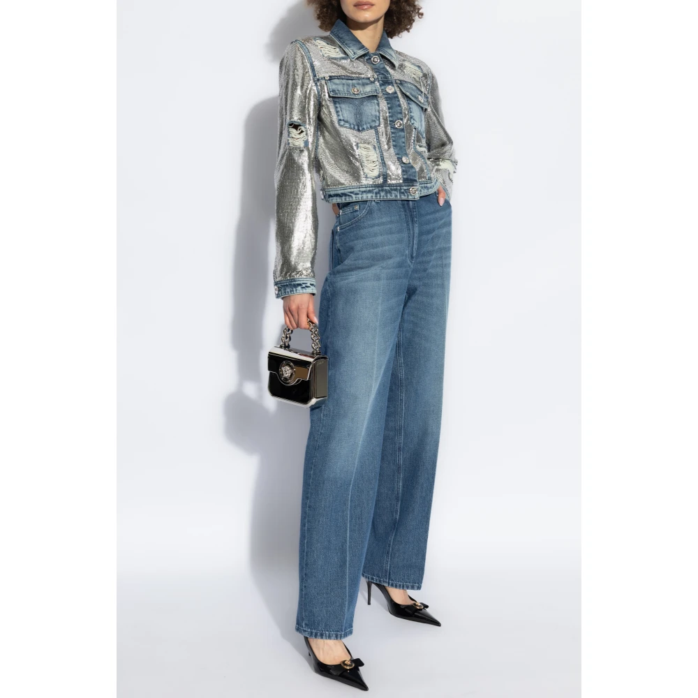 Versace Denim jas met glinsterende applicaties Blue Dames