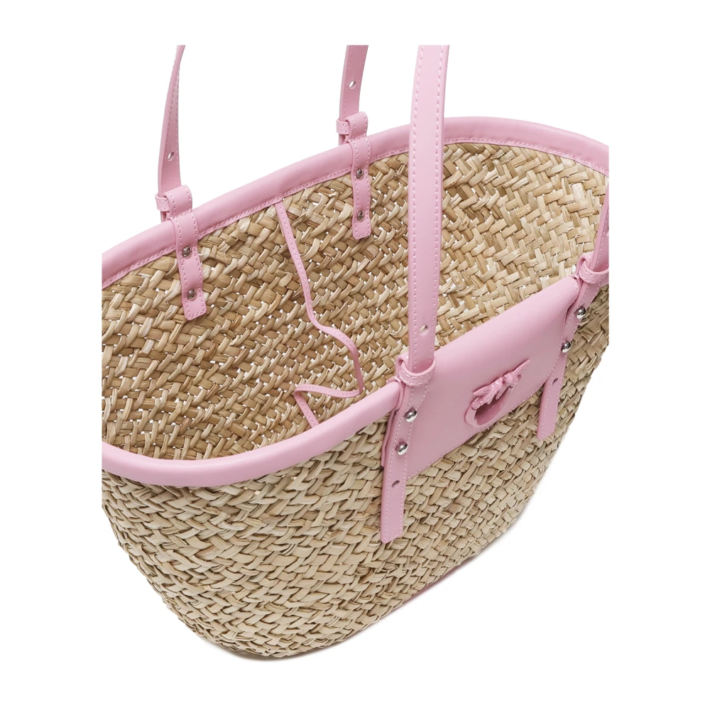 pinko Handgeweven Raffia Leren Tas Beige Dames