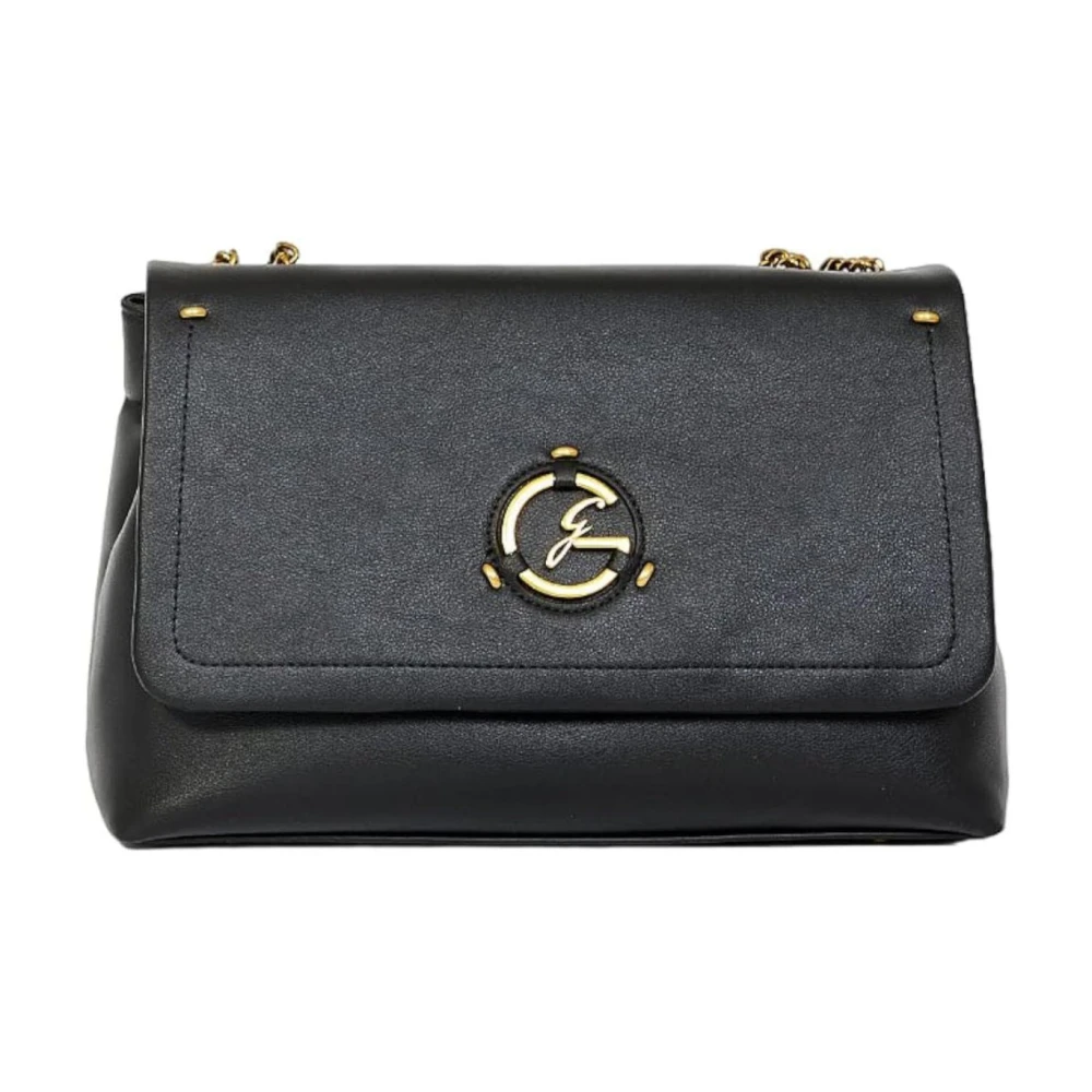 Gattinoni Zwarte Schoudertas met Gouden Logo Black Dames