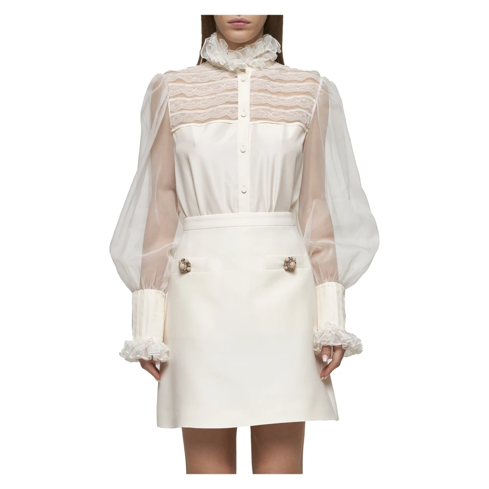 Valentino Ivoor Rok met Juweelknoop Zakken Beige Dames