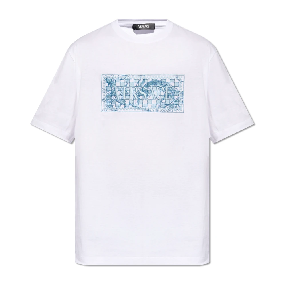 Versace Geborduurd T-shirt White Heren