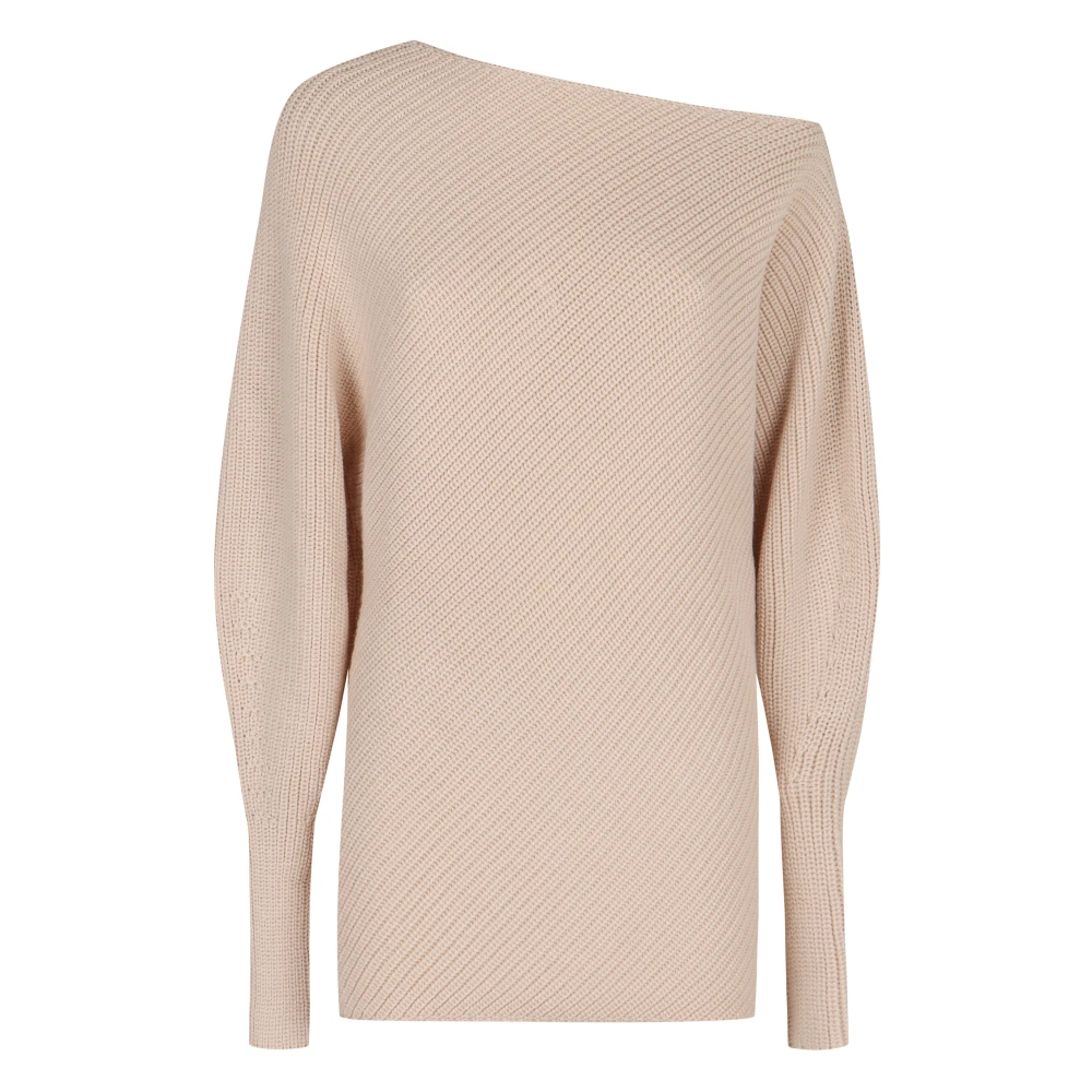 Philosophy Di Lorenzo Serafini Women's Beige Ribbed One-Shoulder Jumper - Round-Neck Knitwear - 2XS - Knitwear