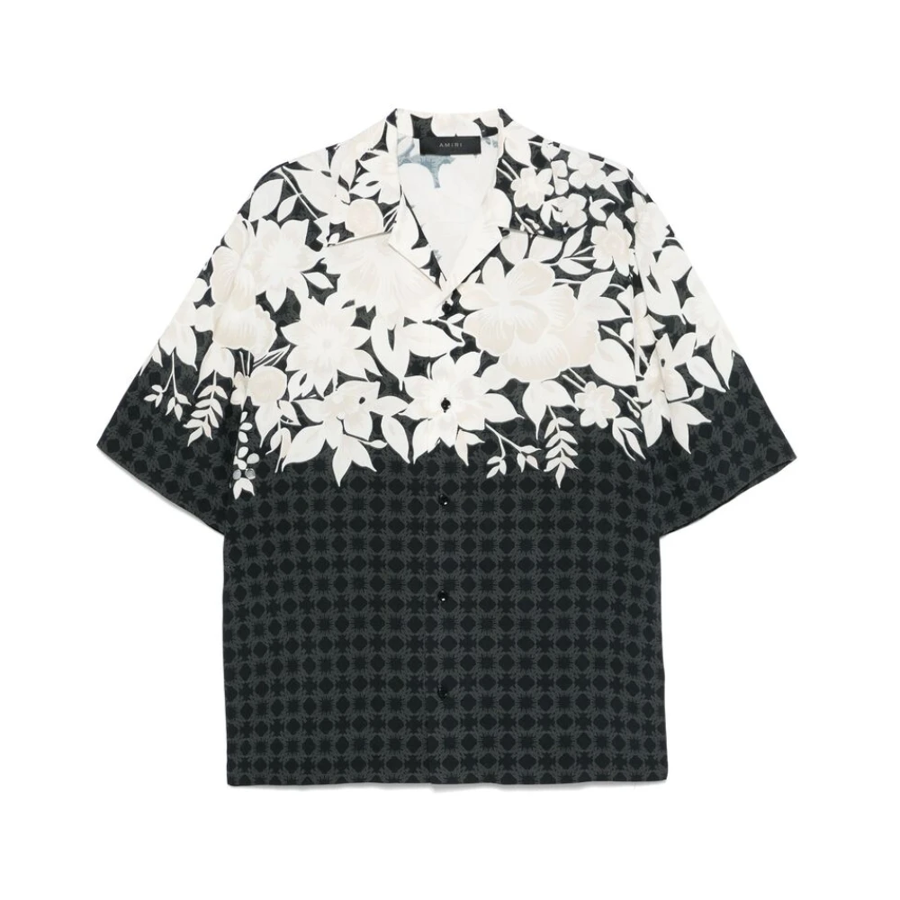 Amiri Zwarte Monogram Patroon Korte Mouw Shirt Black Heren