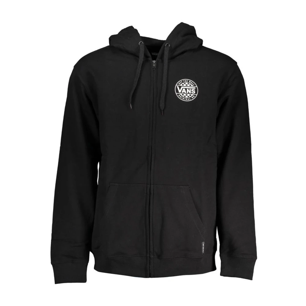 Vans Men's Black Long Sleeve Hooded Fleece Sweatshirt With Zip And Logo Print