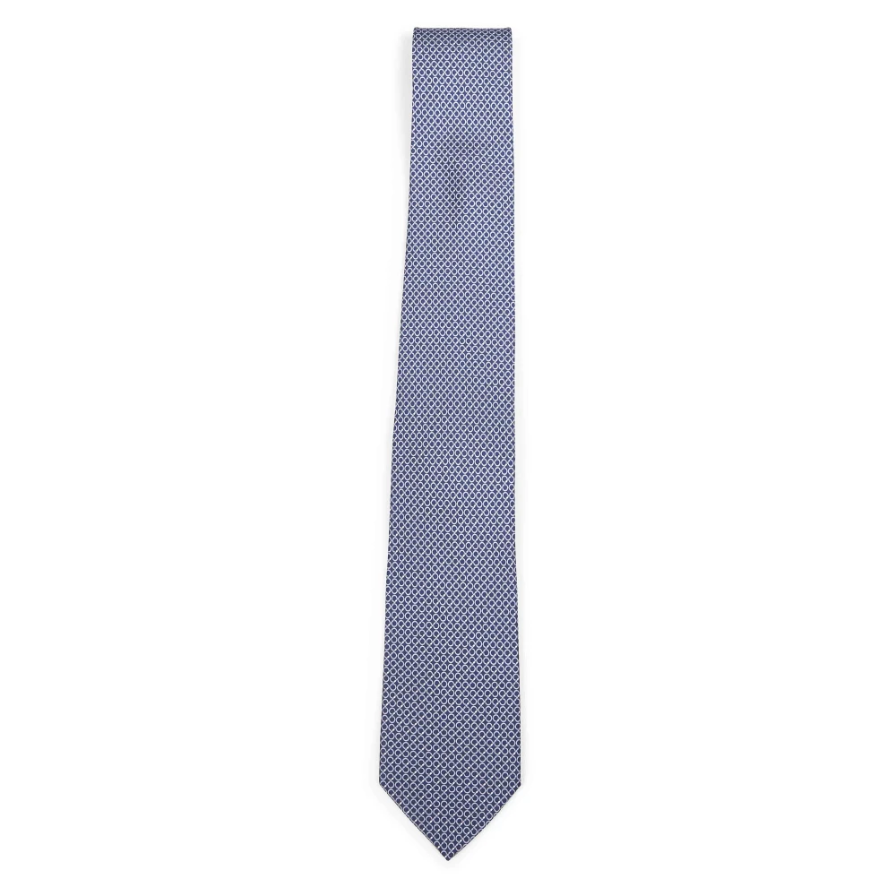 Ferragamo Men's Blue Ties, One Size, Gancini Print Silk Tie