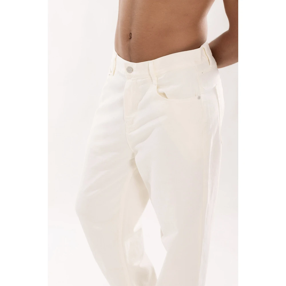 Arte Antwerp Denim Geborduurde Zakbroek in Creme White Heren