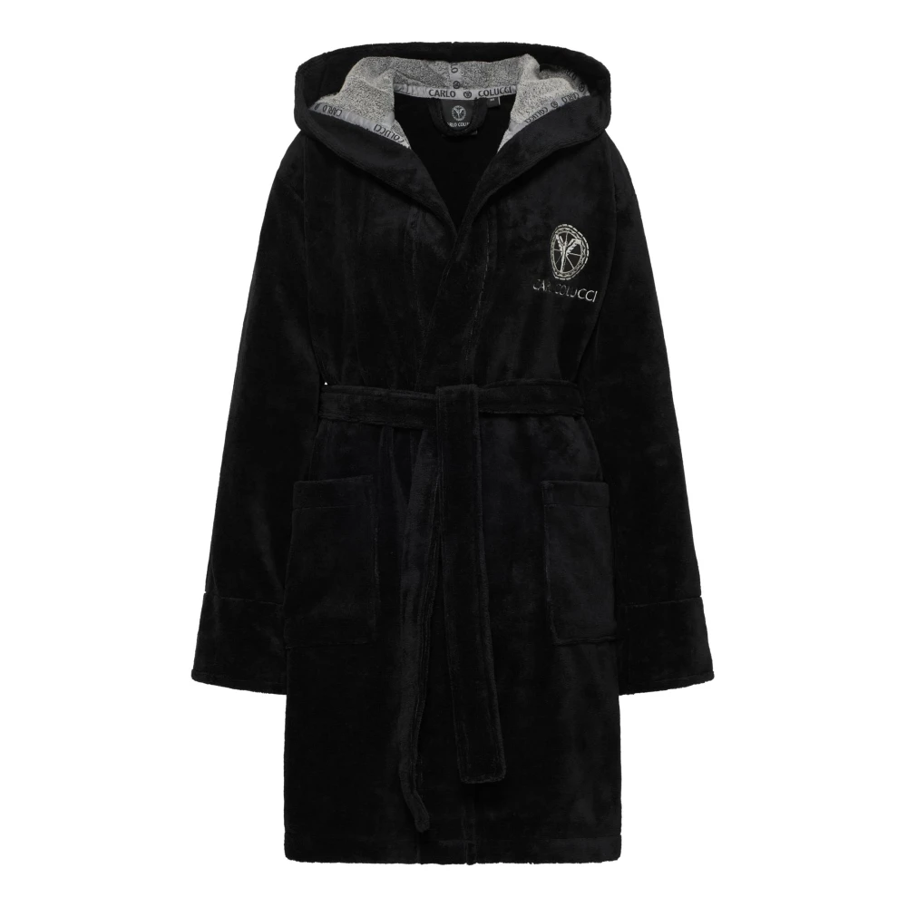 Carlo Colucci Vrouw Zwart Nachtkleding Dames, L, Badjas Met Capuchon Van Velours Badstof