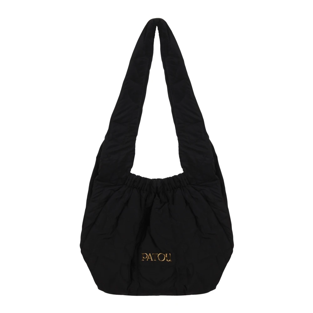 Patou Gouden Logo Schoudertas met Brede Banden Black Dames