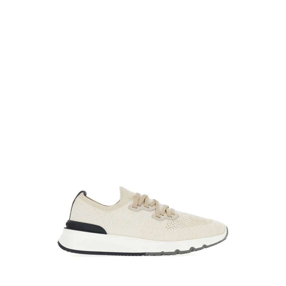 Brunello Cucinelli Cotton Chiné Knit Runners Heren Schoenen Beige