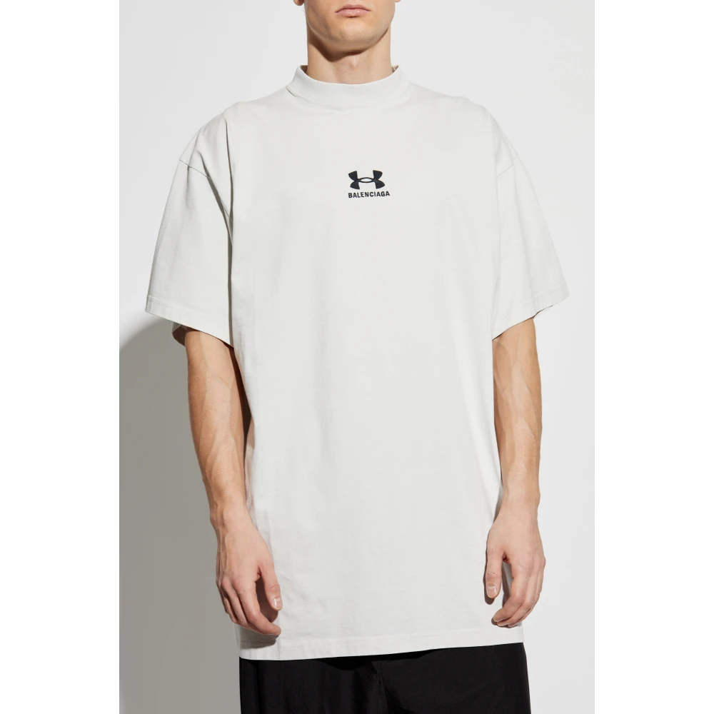 Balenciaga T-shirt met geborduurd logo Gray Heren
