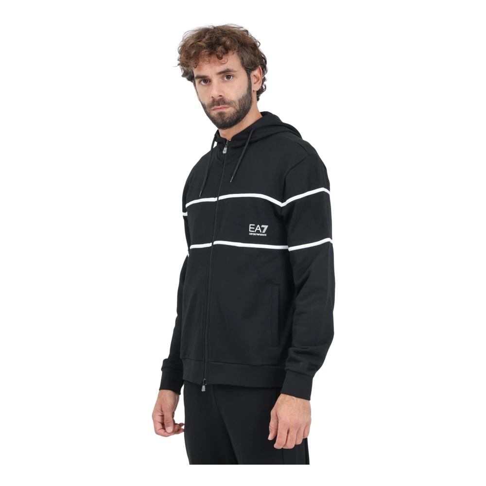 Emporio Armani EA7 Zwarte Sweater met Rits en Logo Black Heren