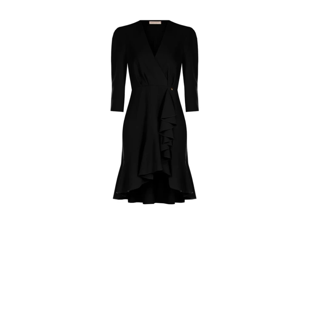 Rinascimento Kort klänning med volanger, V-ringning, asymmetrisk Black, Dam
