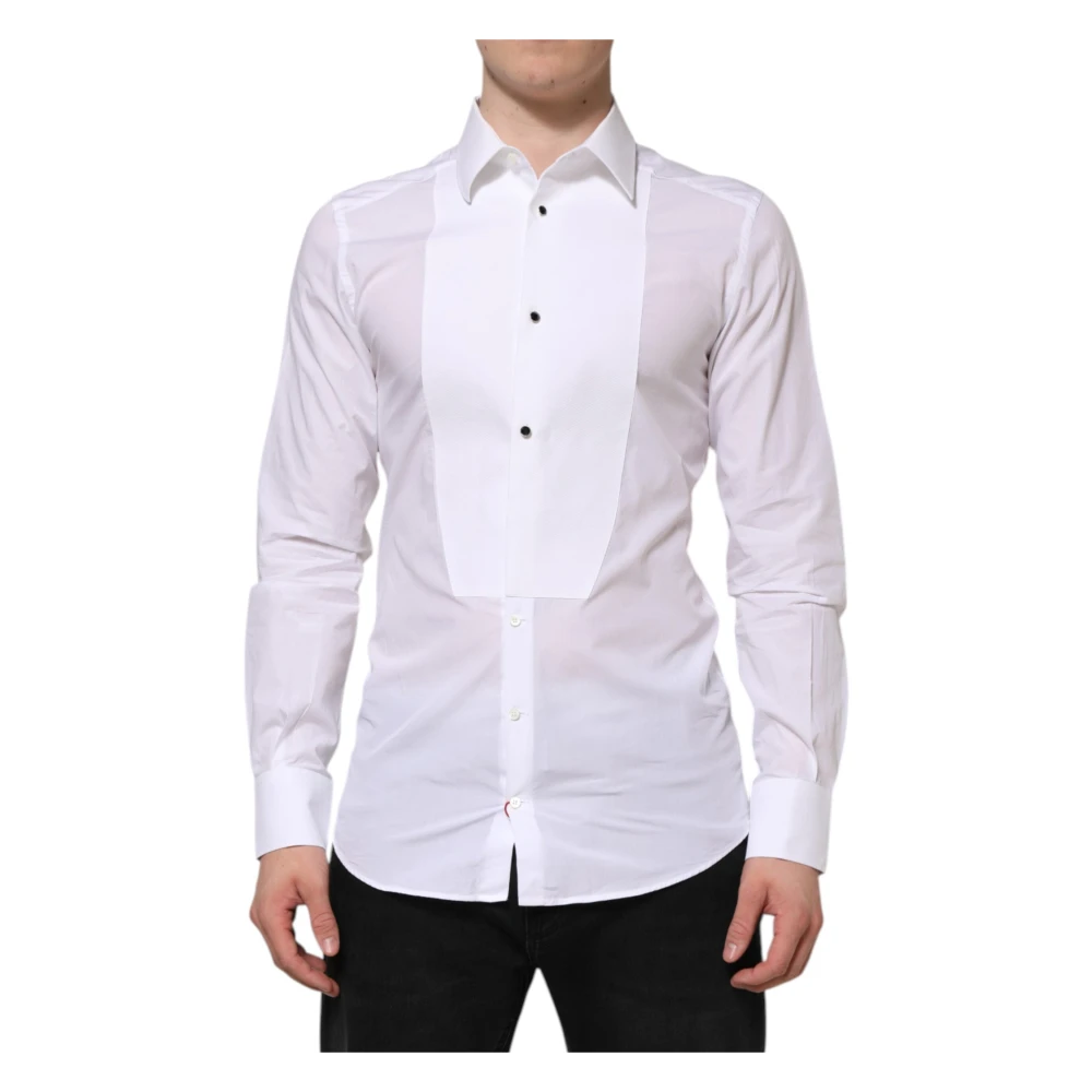 Dolce & Gabbana Men's White Formal Shirts, M, Cotton Gold Poplin Formal Shirt