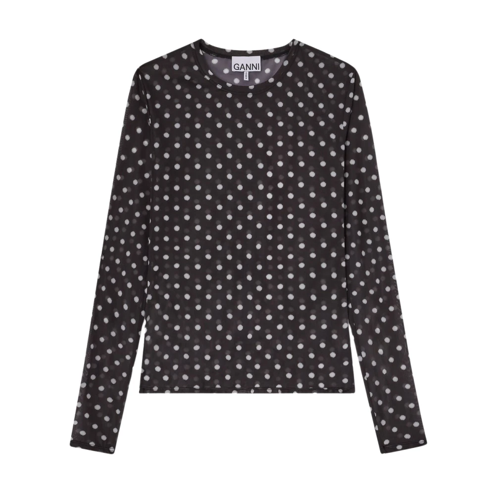 Ganni Black Printed Sheer Jersey Longsleeve - Female - Long Sleeve T-Shirts - Xl - Tops