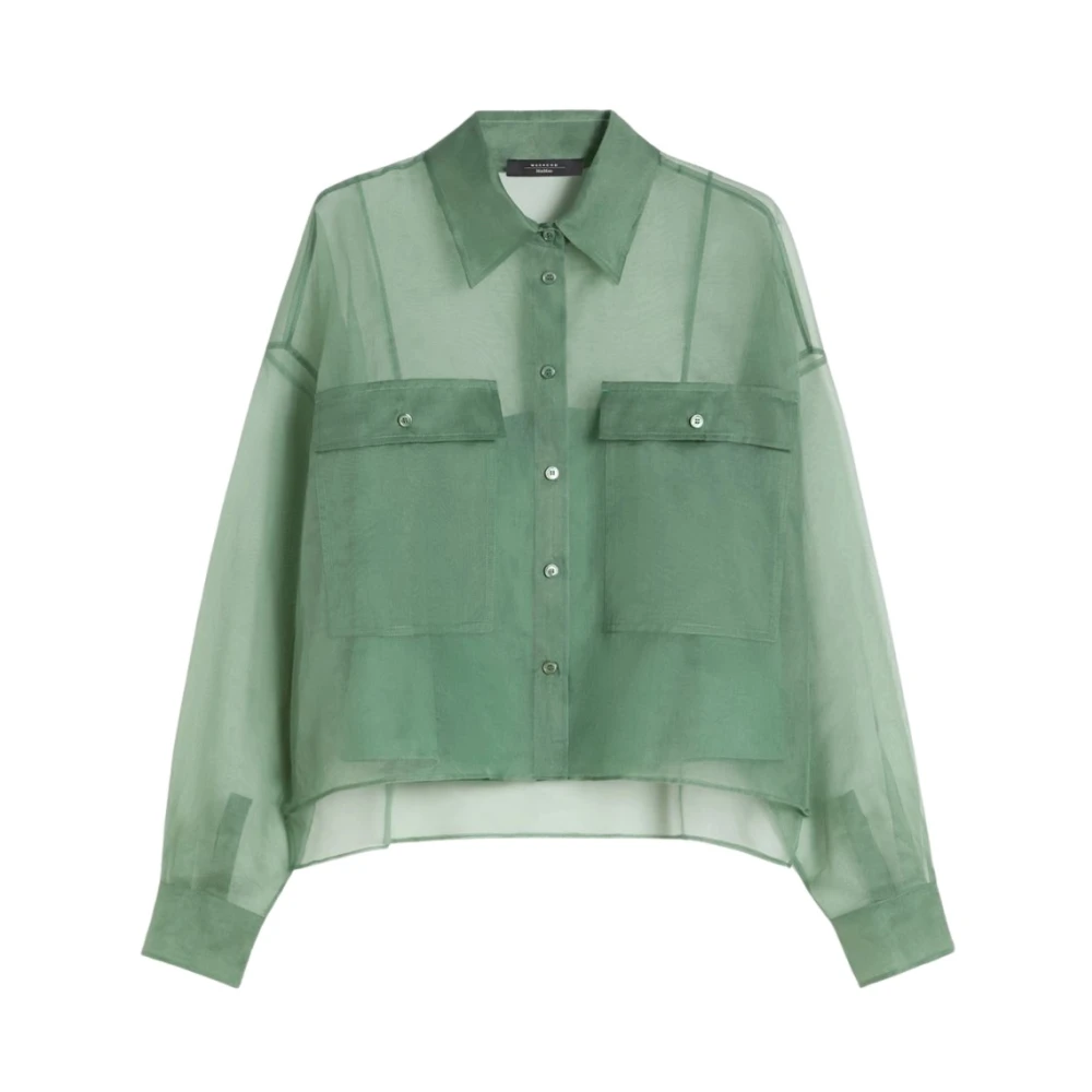 Weekend Max Mara Women's Green Shirts, Xs, Short Silk Organza Shirt