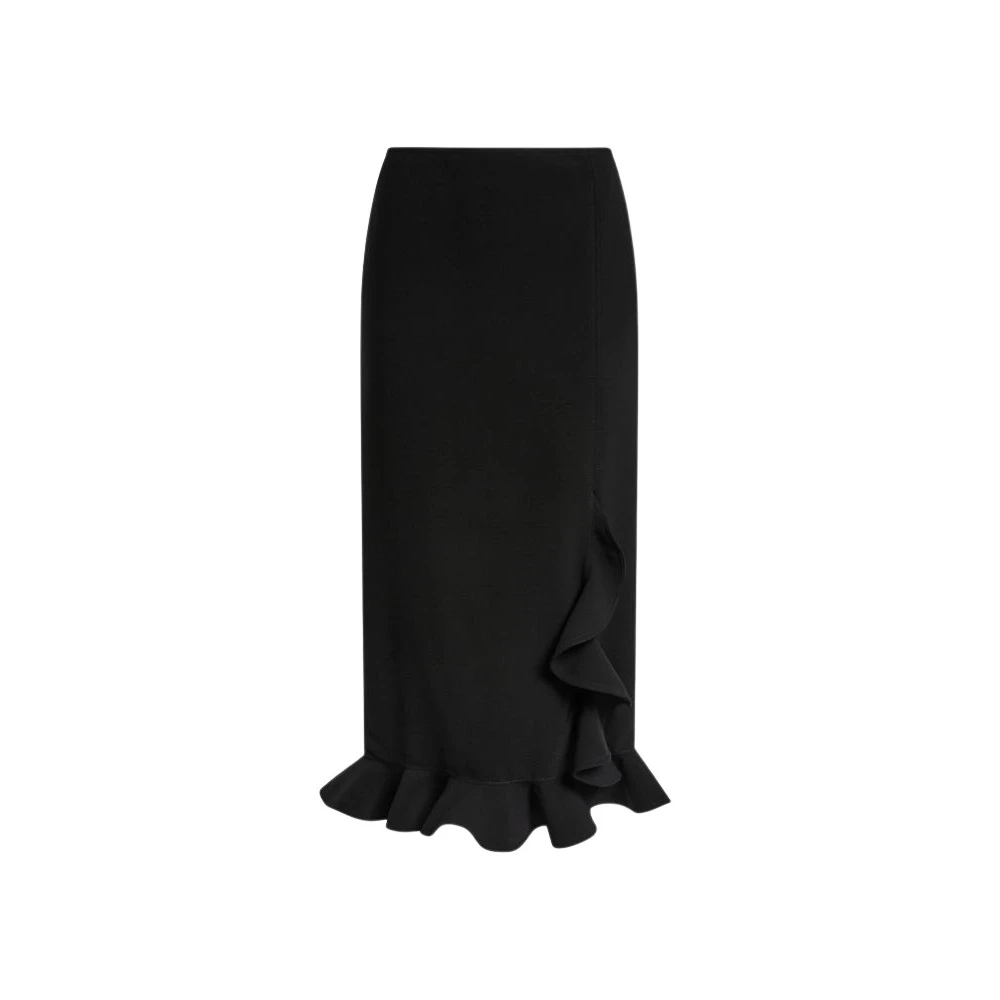 Moschino Black Midi Skirts, Female, Xs, Crepe Skirt With Ruffles