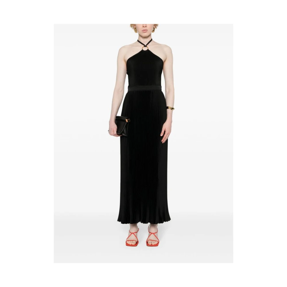 L'idée Zwarte Plissé Halternek Jurk met V-Rug Black Dames