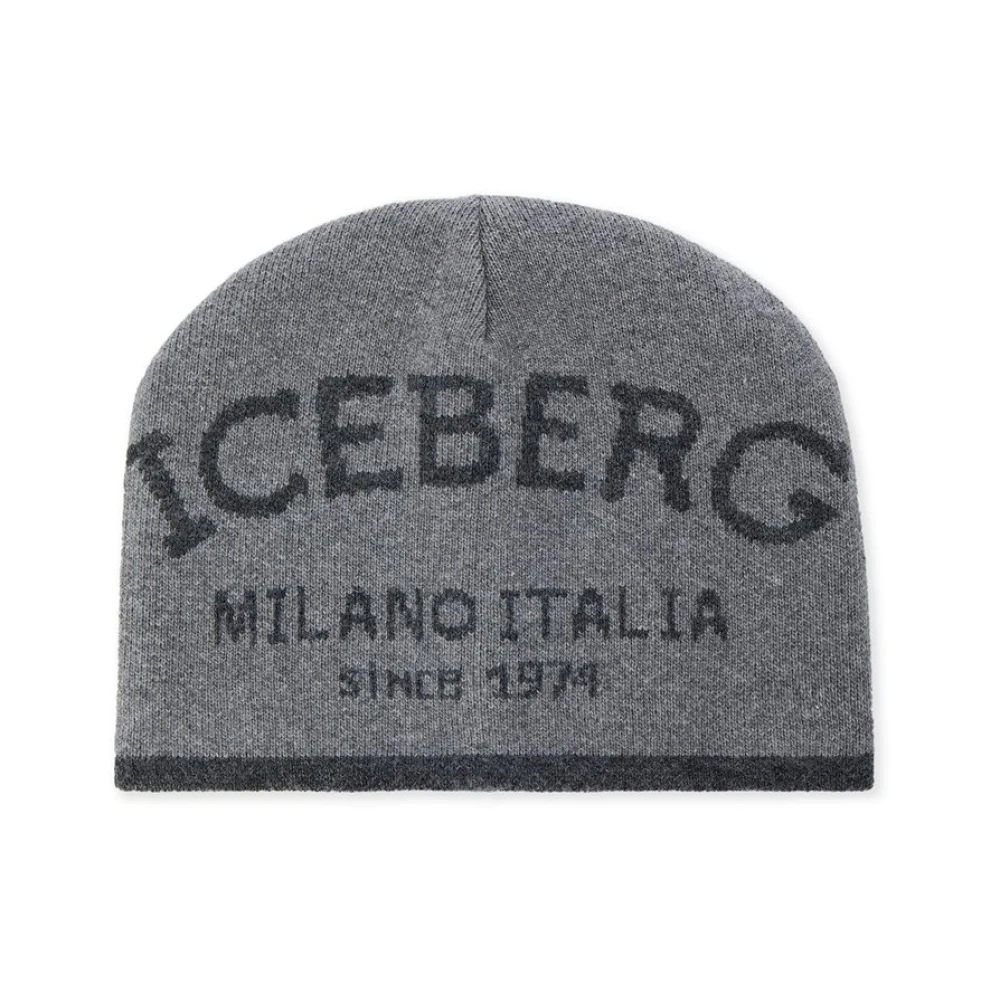 Iceberg Warm Jacquard Beanie Hat Gray Heren