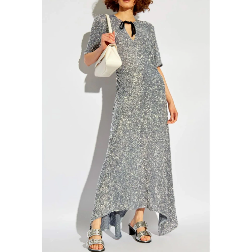 Ganni Paillet Versierde Sleutelgat Jurk Gray Dames