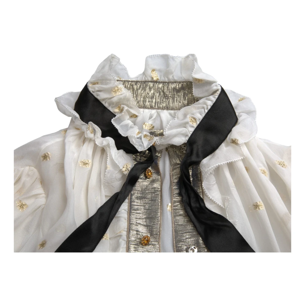 Dolce & Gabbana Off White Zijde Blend Ascot Kraag Blouse Top White Dames