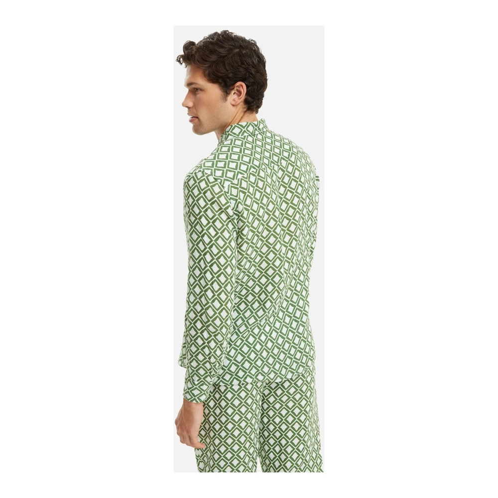 Peninsula Mediterrane Tegelprint Linnen Overhemd Green Heren