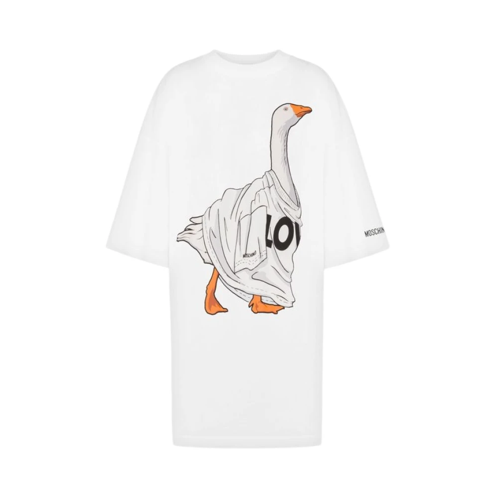 Moschino Women's White Heavy Cotton Oversize Dress Goose