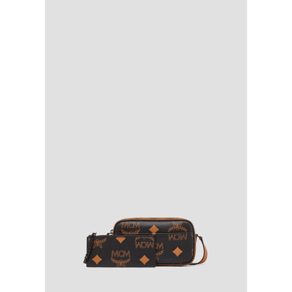MCM Aren Schoudertas met Pouch in Monogram Mix Black Dames