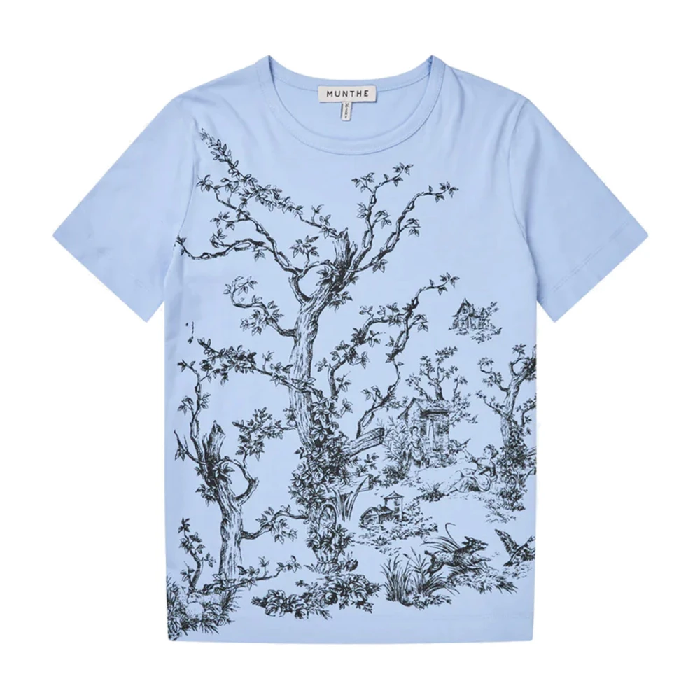 Munthe Nostalgisch Print T-shirt Lichtblauw Blue Dames