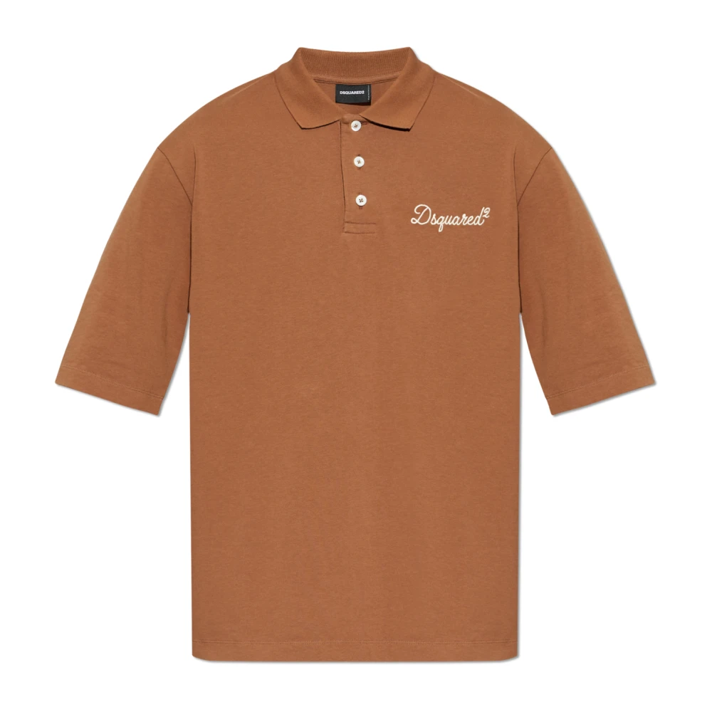 Dsquared2 Men's Brown Polo With Embroidered Logo - Polo Shirts - S - Tops