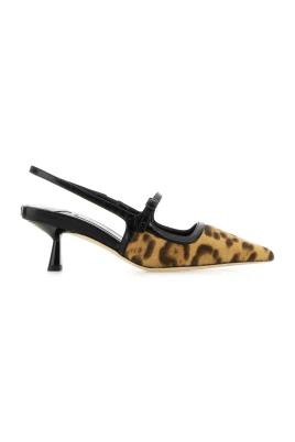 Pumps i tryckt kalvhår