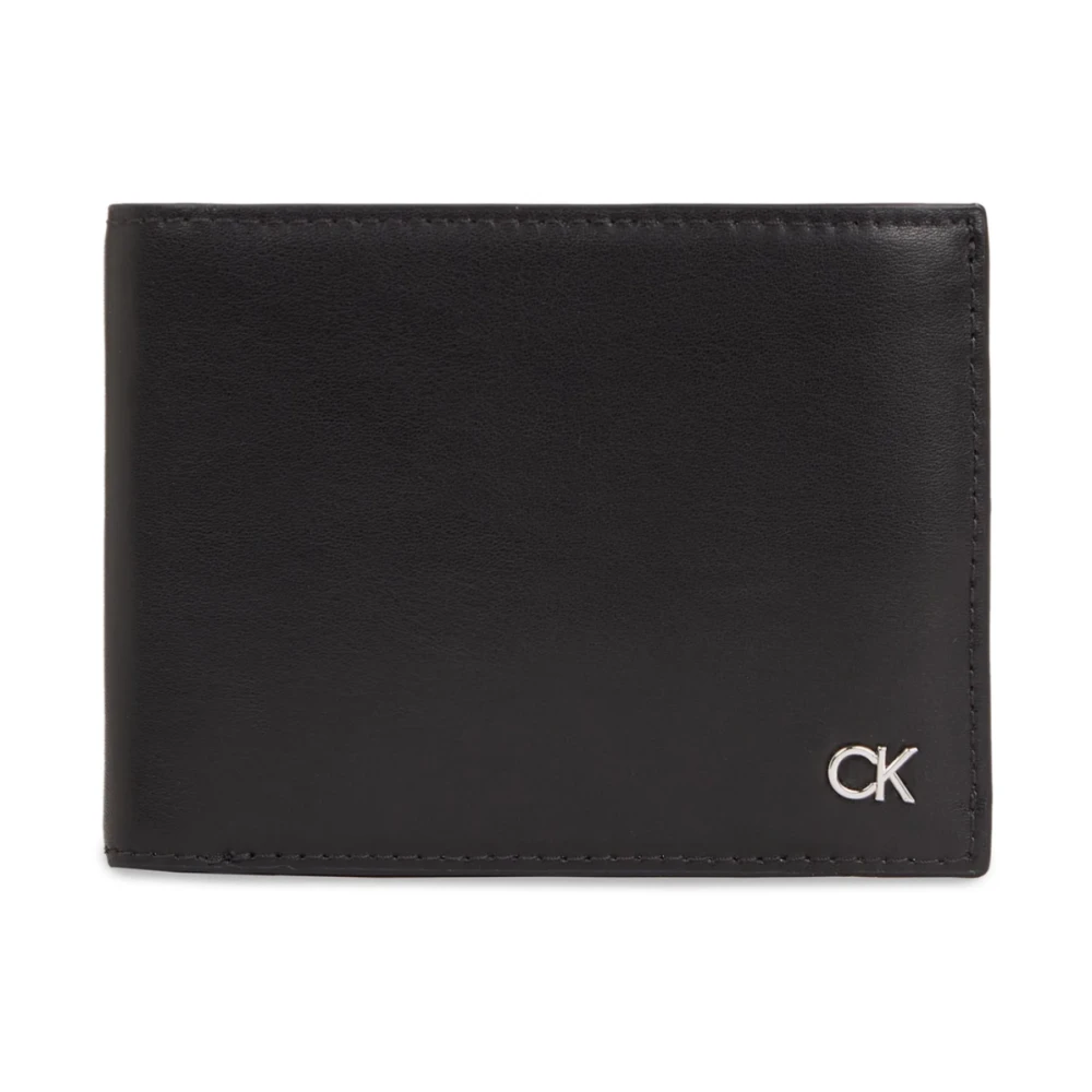 Calvin Klein Trifold Plånbok i Läder med Metalllogo Black, Herr