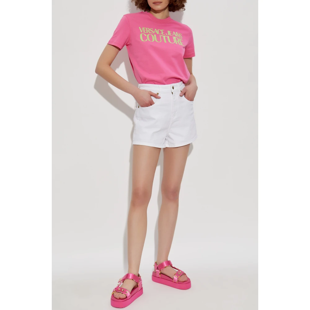 Versace Jeans Couture T-shirt met bedrukt logo Pink Dames