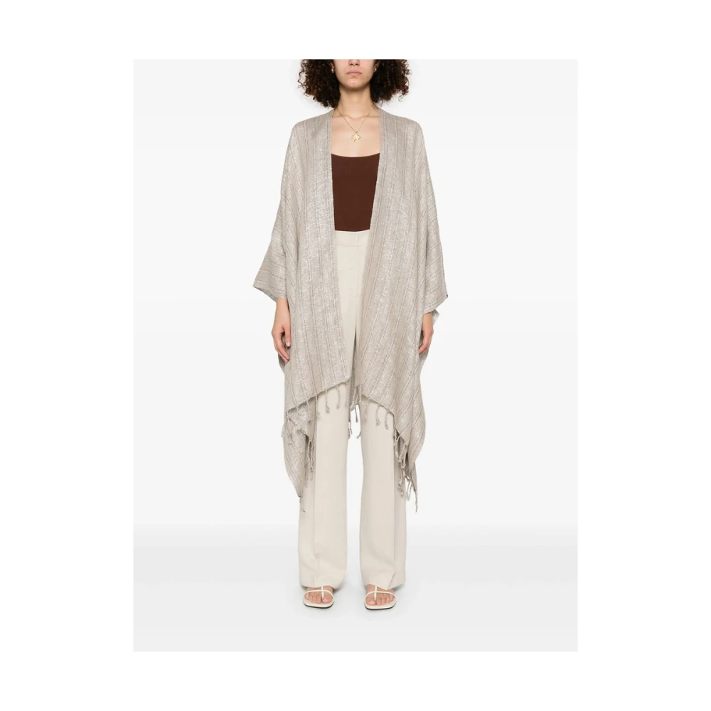 BRUNELLO CUCINELLI Beige Gestreepte Cape met Franje Beige Dames