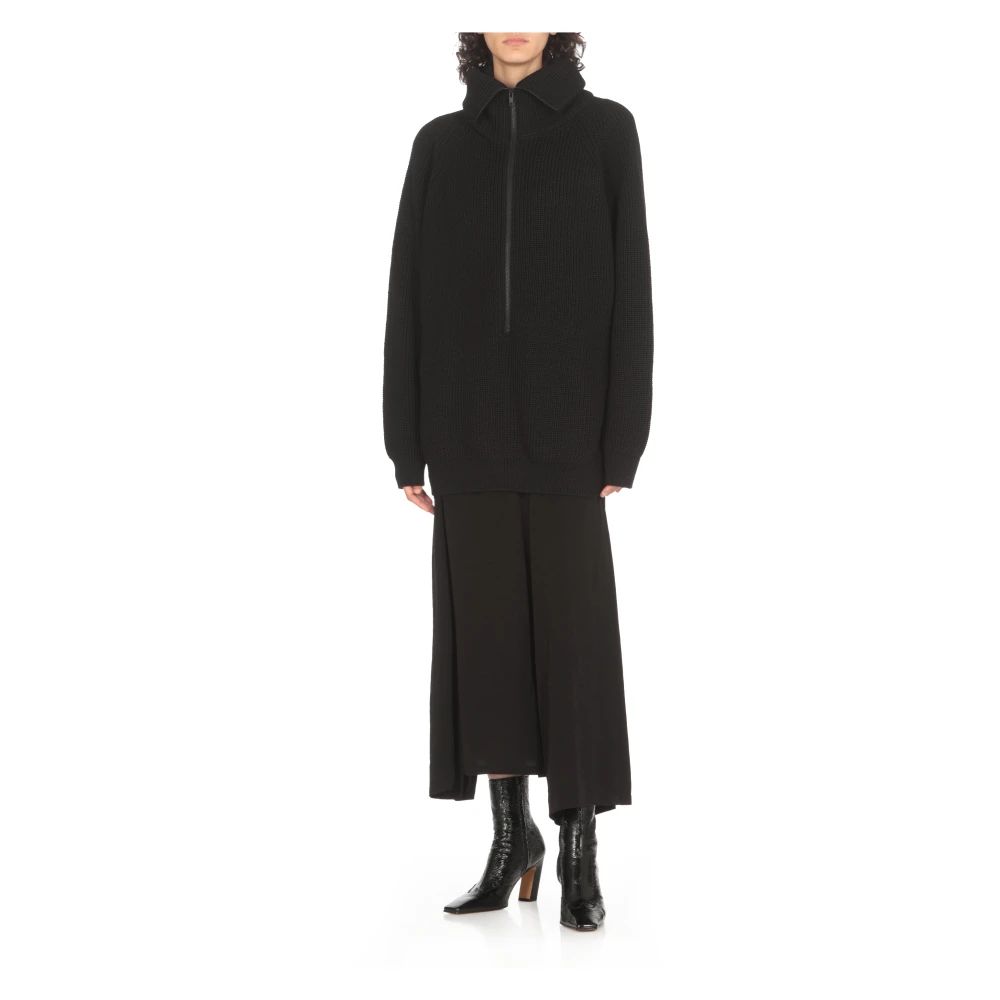 Y-3 Zwarte wollen trui met hoge hals Black Dames