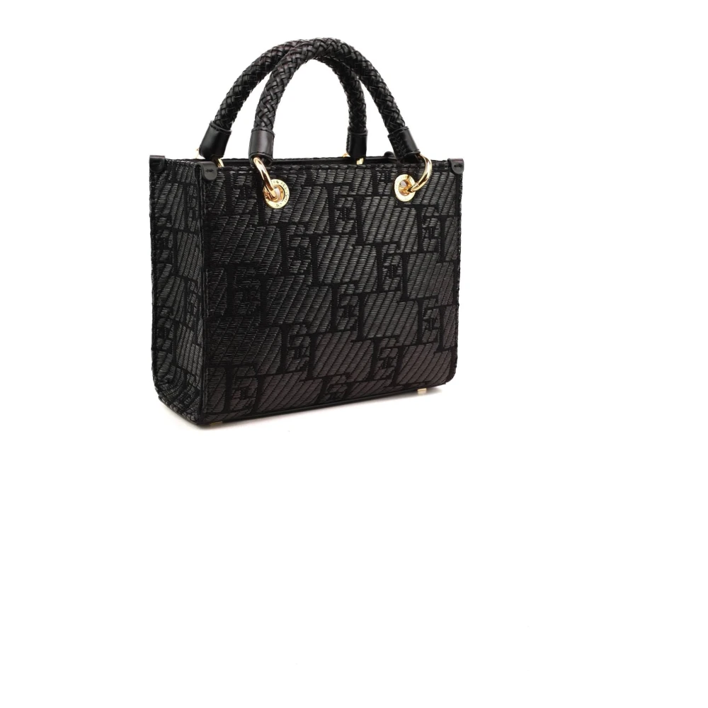 Elisabetta Franchi Kleine Jacquard Logo Shopper Tas Black Dames