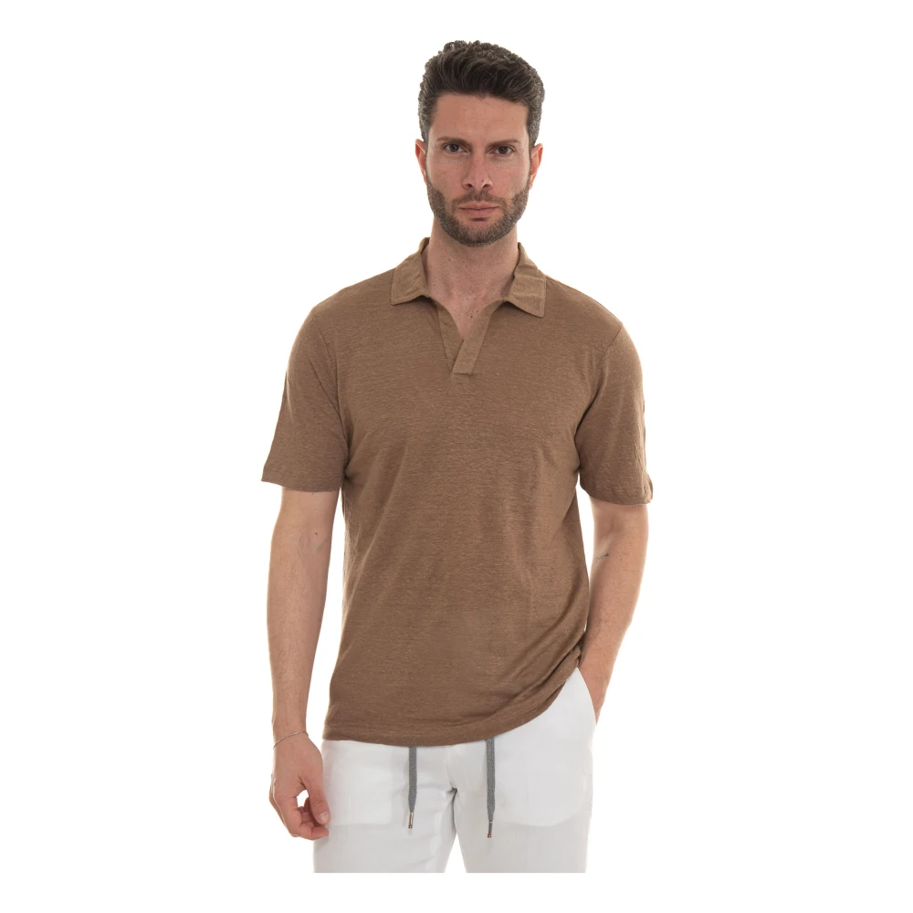 Gran Sasso Linnen Polo Shirt met Zijopeningen Beige Heren