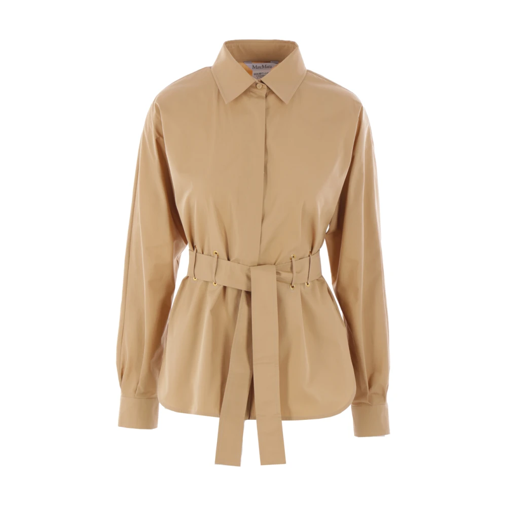 Max Mara Beige Katoenen Popeline Overhemd met Klassieke Kraag Beige Dames
