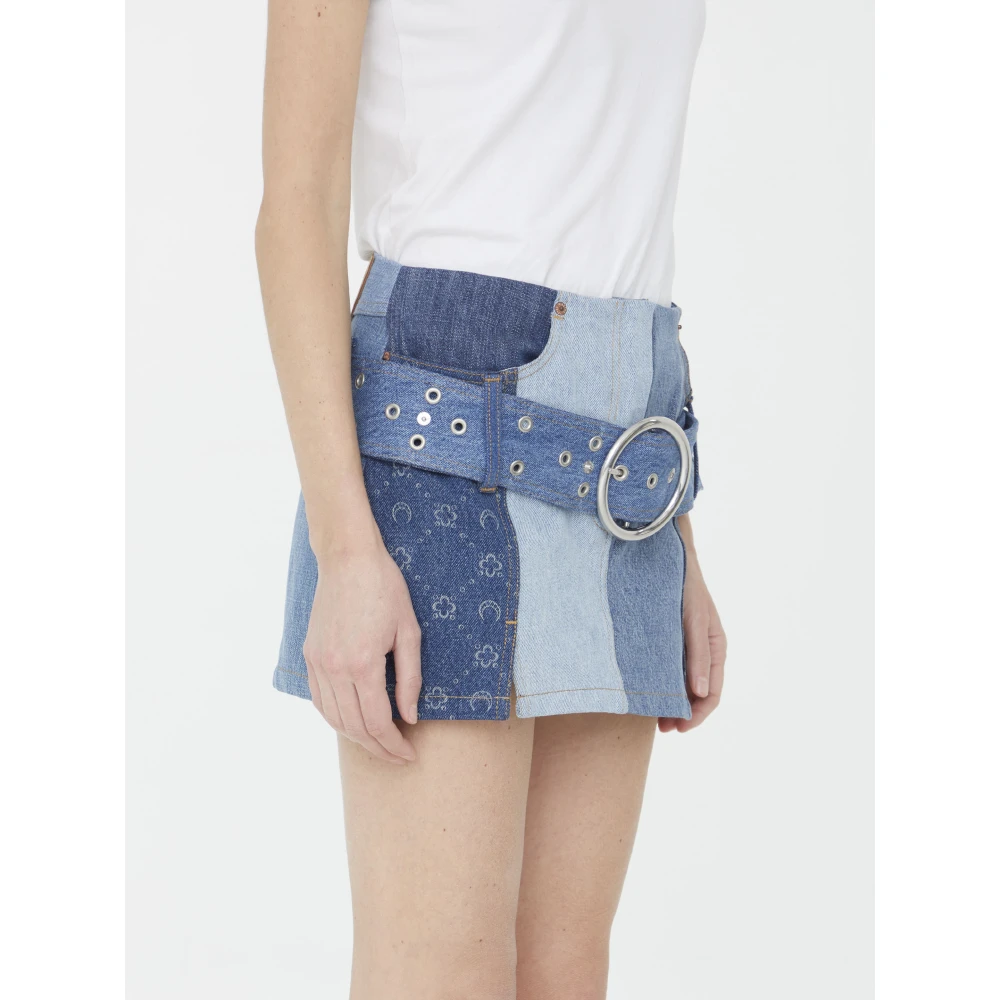 Marine Serre Blauwe Moonogram Denim Rok Blue Dames