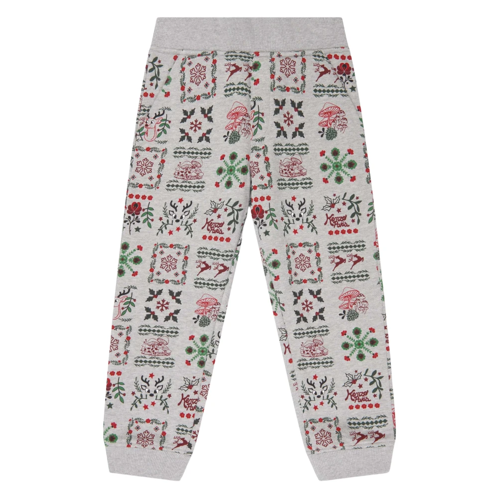 Kenzo Multicolor Sweatpants, Male, 4 Y, Festive Print Joggers In Grey