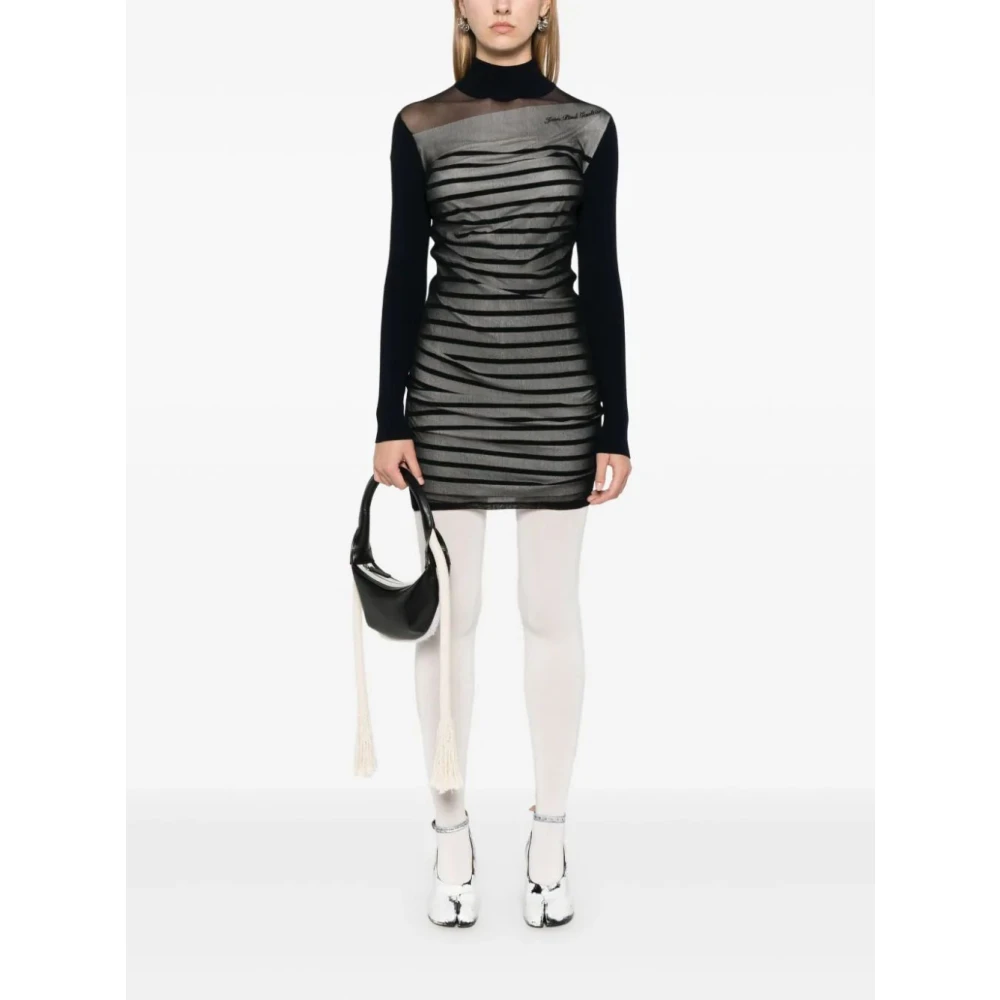 Jean Paul Gaultier Gestreepte Mariniere Korte Jurk Navy Wit Zwart Blue Dames