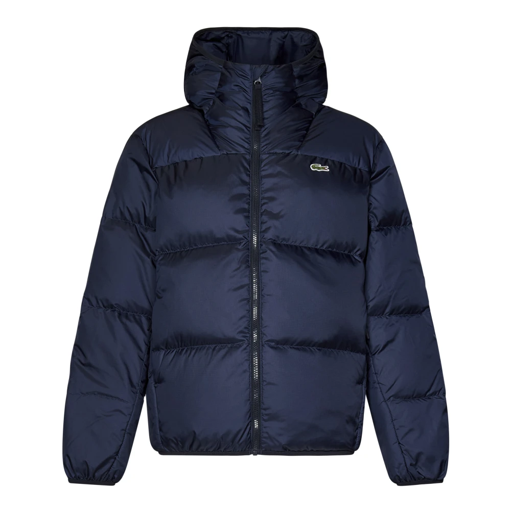 Lacoste Blauwe gewatteerde jas met krokodillenborduursel Blue Heren