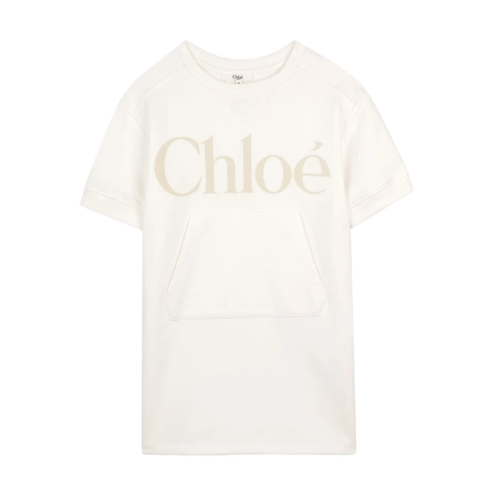 Chloé Women's White Maglietta Con Logo Girocollo E Manica Corta