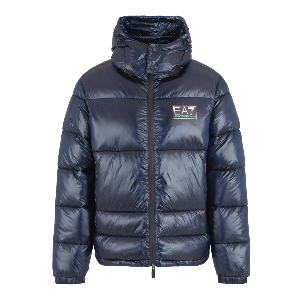 Emporio Armani EA7 Gewatteerde jas met afneembare capuchon Blue Heren