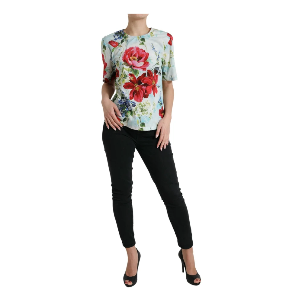 Dolce & Gabbana Blauw Bloemenprint T-Shirt Multicolor Dames
