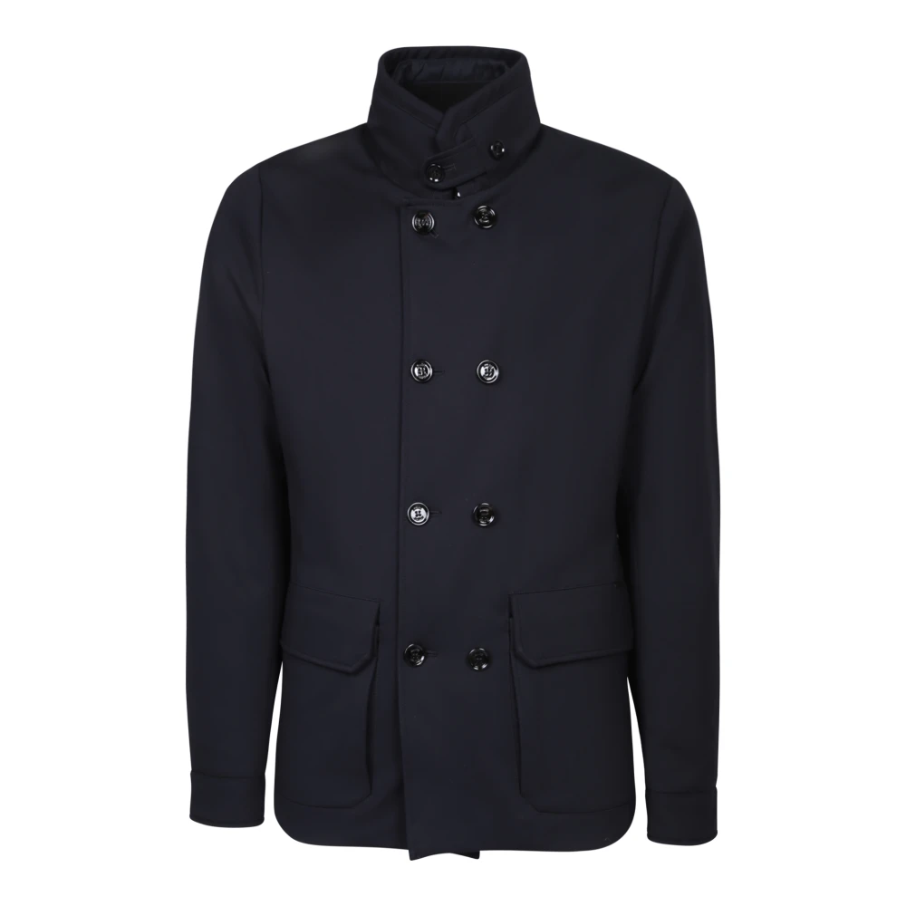 Moorer Men's Blue Double-Breasted Three-Quarter Coat