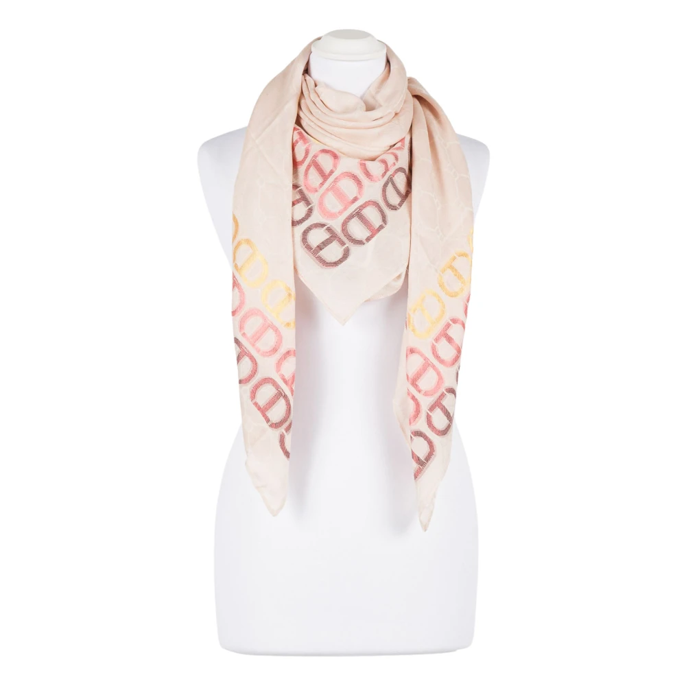 Twinset Jacquard Logo Sjaal Parisienne Stijl Pink Dames