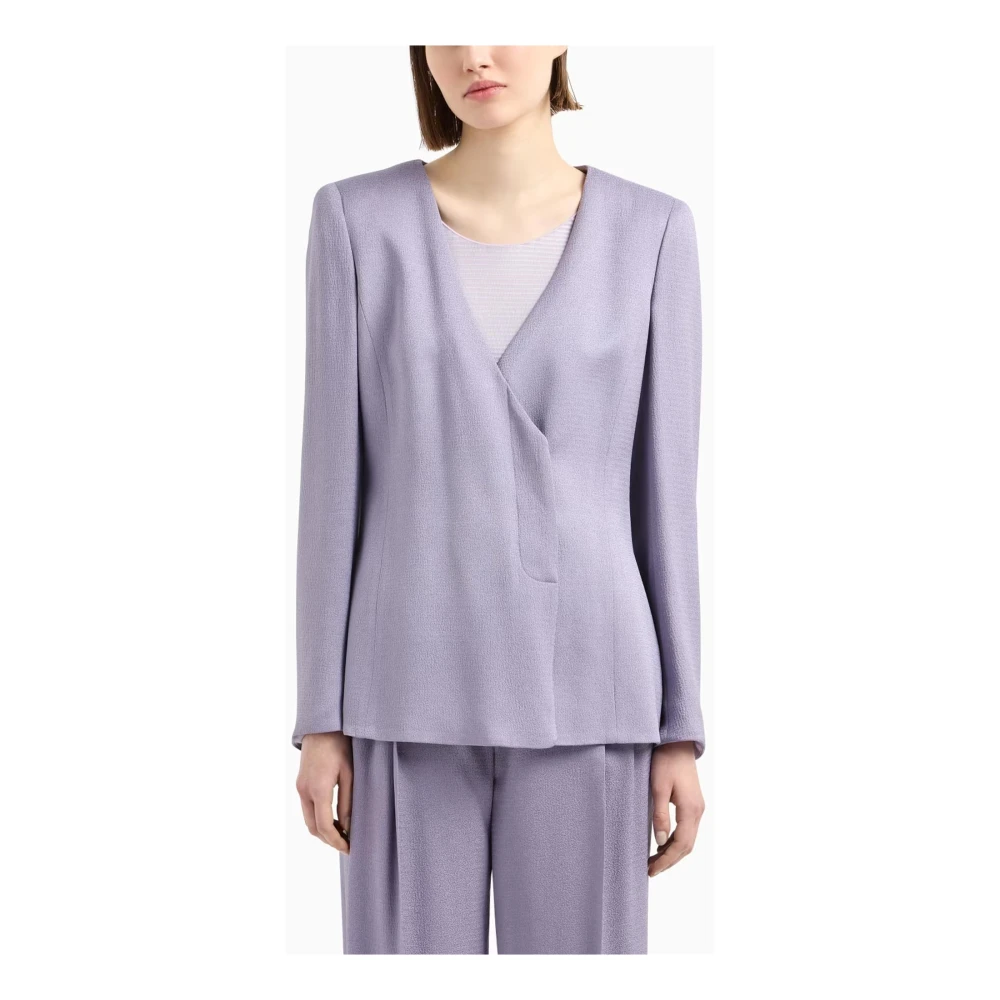 Emporio Armani Paarse Jassen V-Hals Lange Mouw Purple Dames